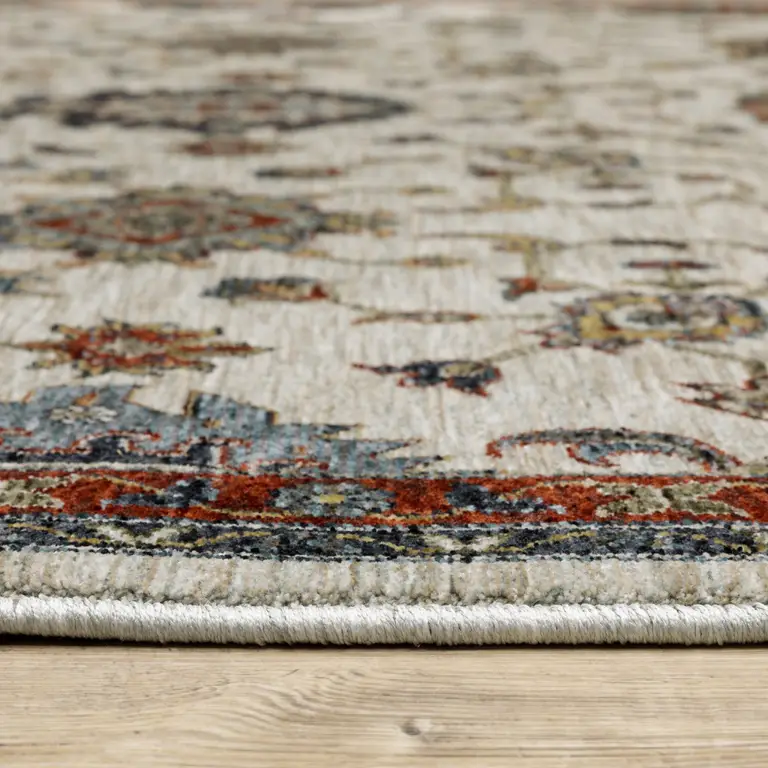 Beige Rust Red Blue Gold And Grey Oriental Power Loom Stain Resistant Area Rug With Fringe Photo 4