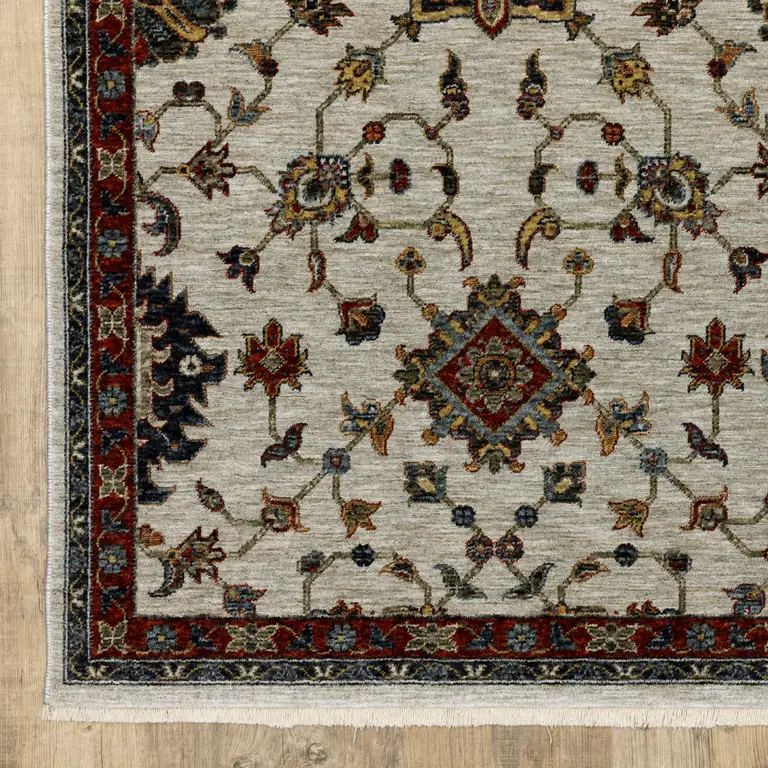 Beige Rust Red Blue Gold And Grey Oriental Power Loom Stain Resistant Area Rug With Fringe Photo 2