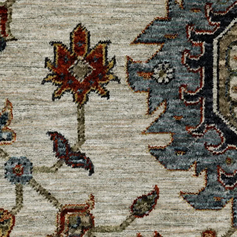 Beige Rust Red Blue Gold And Grey Oriental Power Loom Stain Resistant Area Rug With Fringe Photo 5