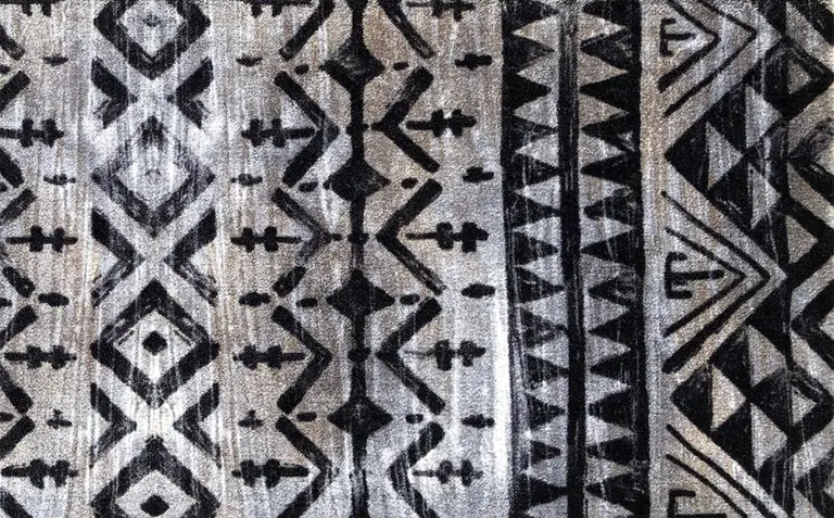 Black and Gray Aztec Washable Floor Mat Photo 2