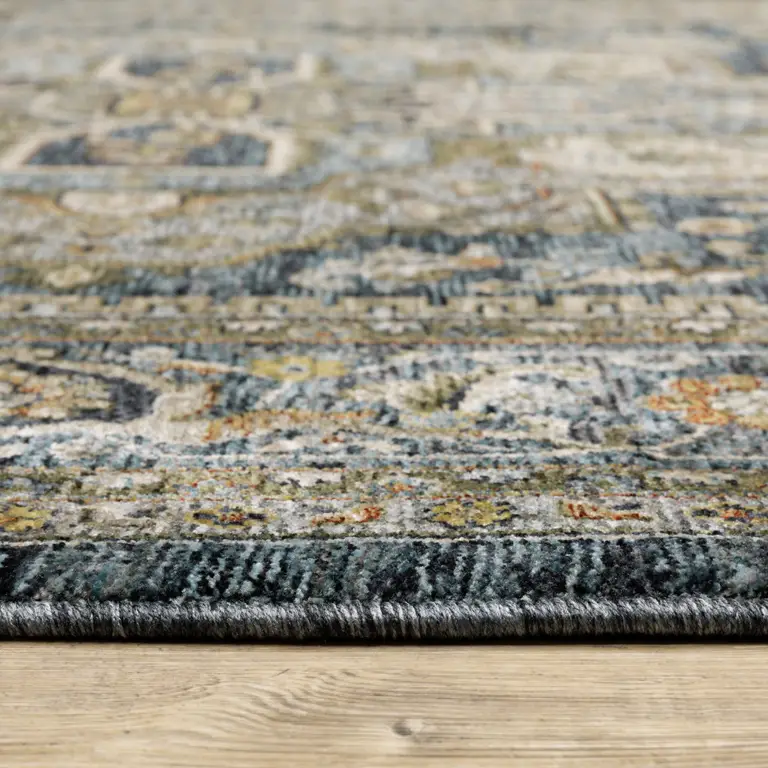 Blue And Green Oriental Power Loom Area Rug With Fringe Photo 4