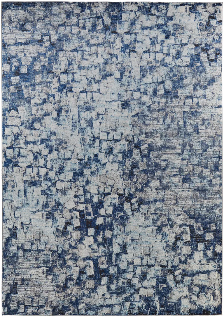 Blue And Ivory Abstract Power Loom Distressed Stain Resistant Area Rug Photo 1