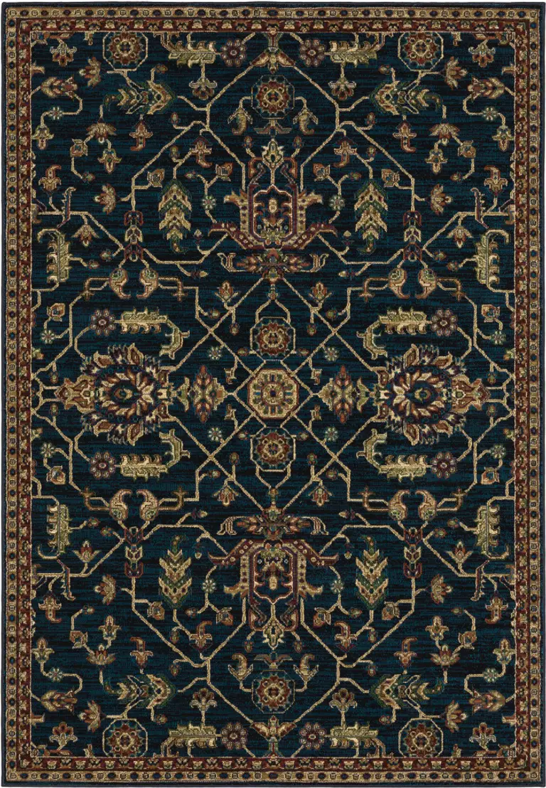 Blue And Red Oriental Power Loom Stain Resistant Area Rug Photo 1