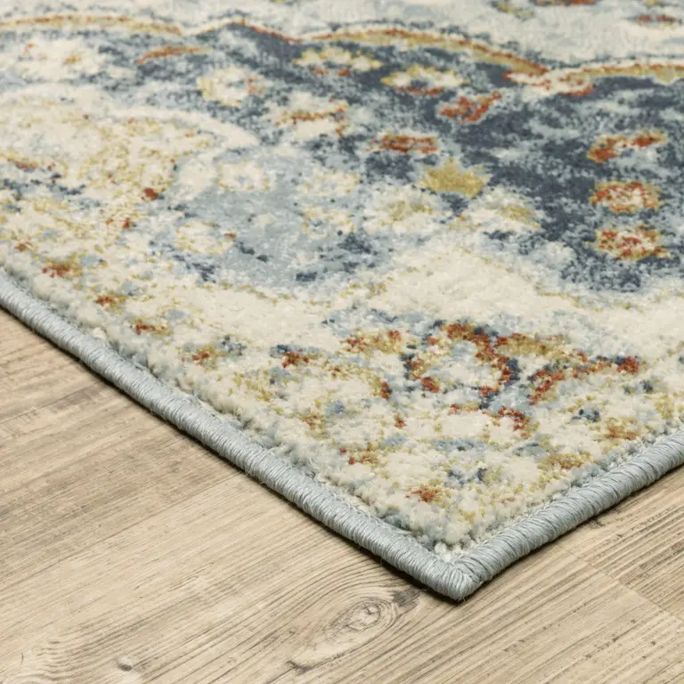 Blue Beige Rust Gold And Teal Oriental Power Loom Stain Resistant Area Rug Photo 4