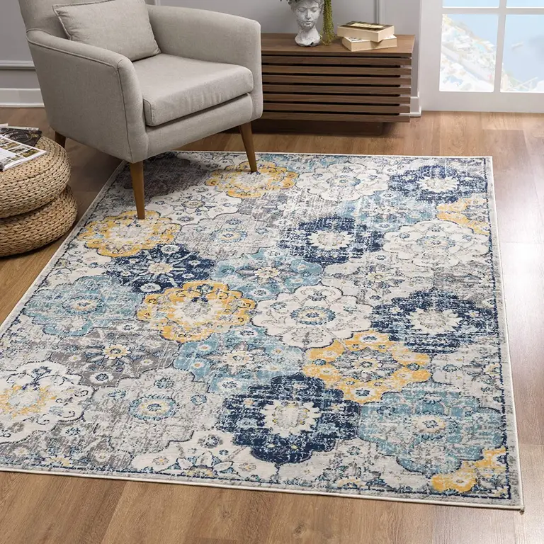 Blue Distressed Floral Area Rug Photo 3