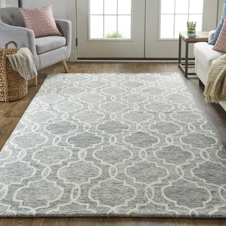 Blue Gray And Ivory Wool Geometric Tufted Handmade Stain Resistant Area Rug Photo 4