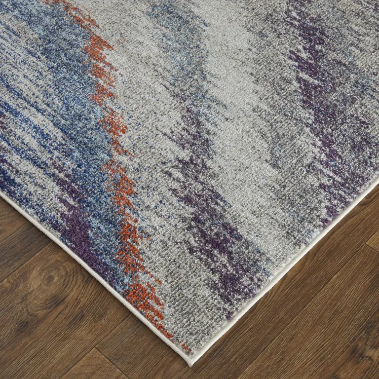 Blue Gray And Orange Abstract Power Loom Stain Resistant Area Rug Photo 2