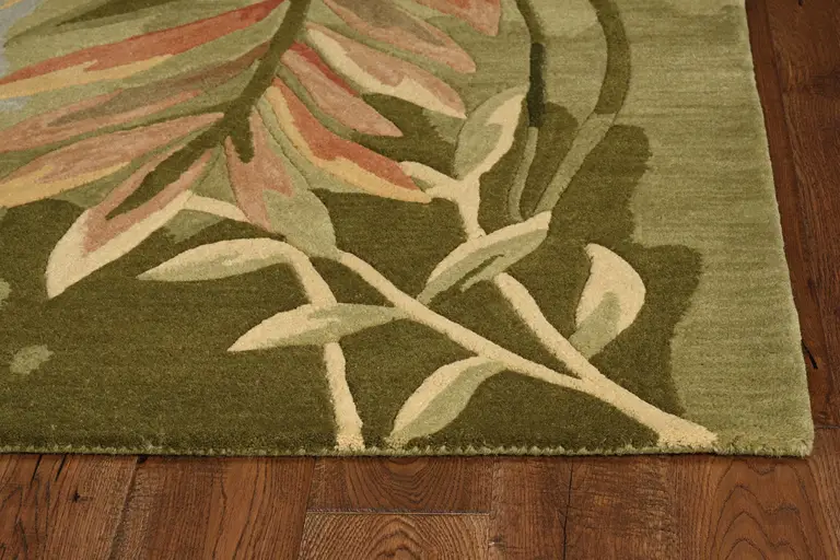 Blue Green Hand Tufted Tropical Plant Indoor Area Rug Photo 4