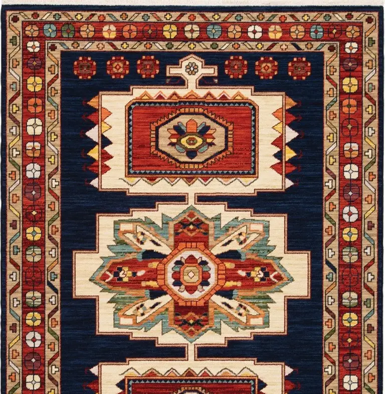 Blue Red Machine Woven Medallions Indoor Area Rug Photo 4
