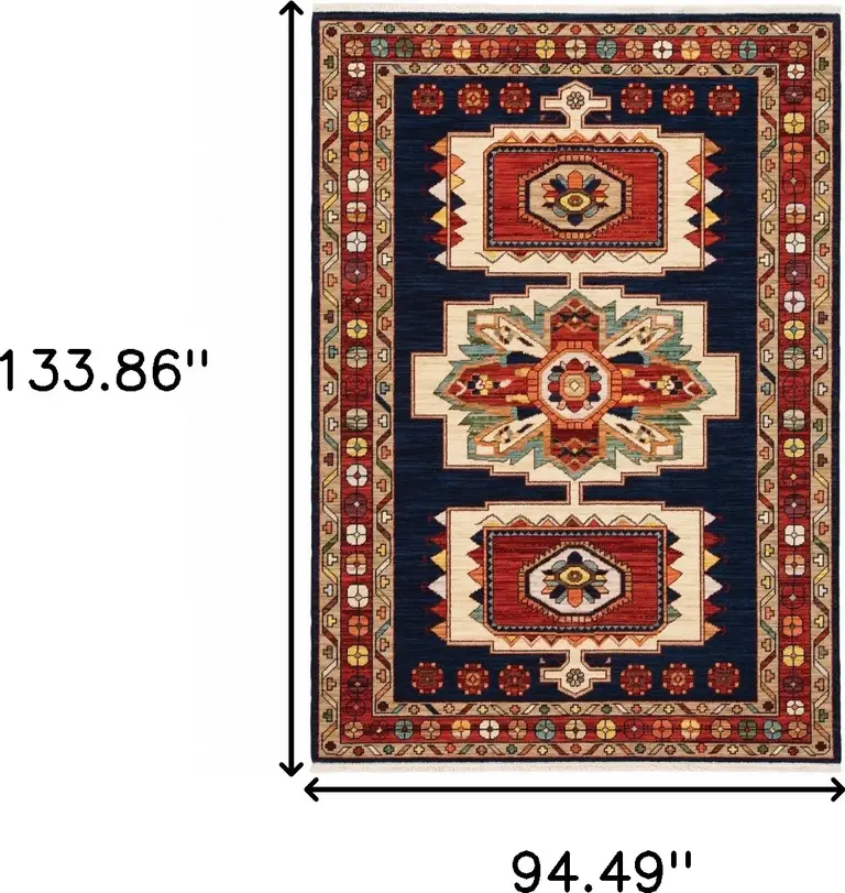 Blue Red Machine Woven Medallions Indoor Area Rug Photo 5