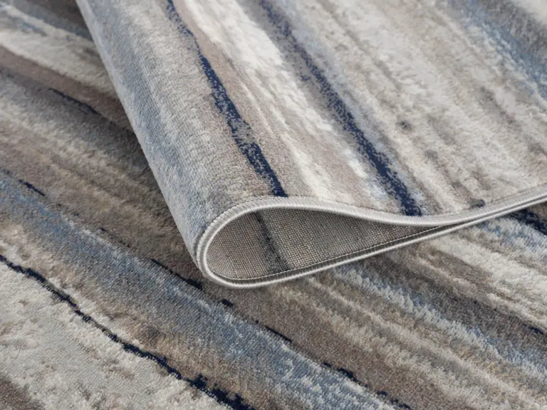 Blue and Beige Distressed Stripes Scatter Rug Photo 5
