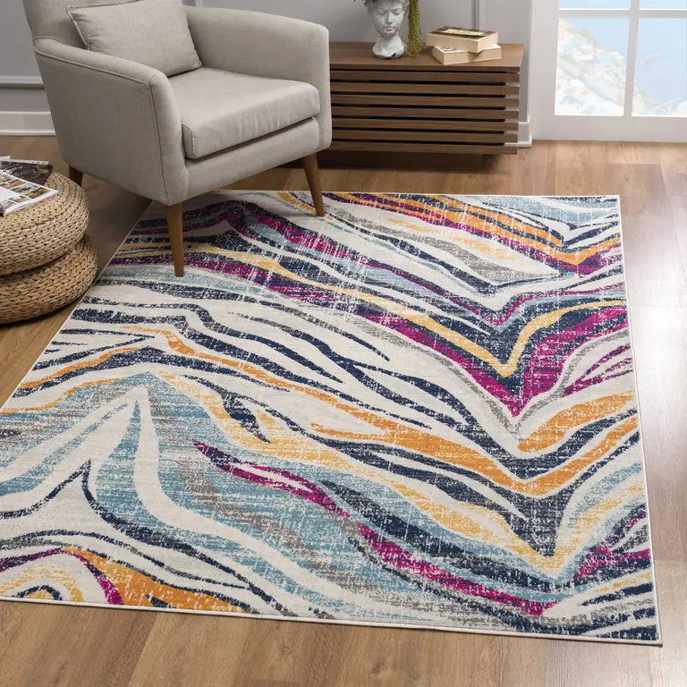 Blue and Gold Zebra Pattern Area Rug Photo 4