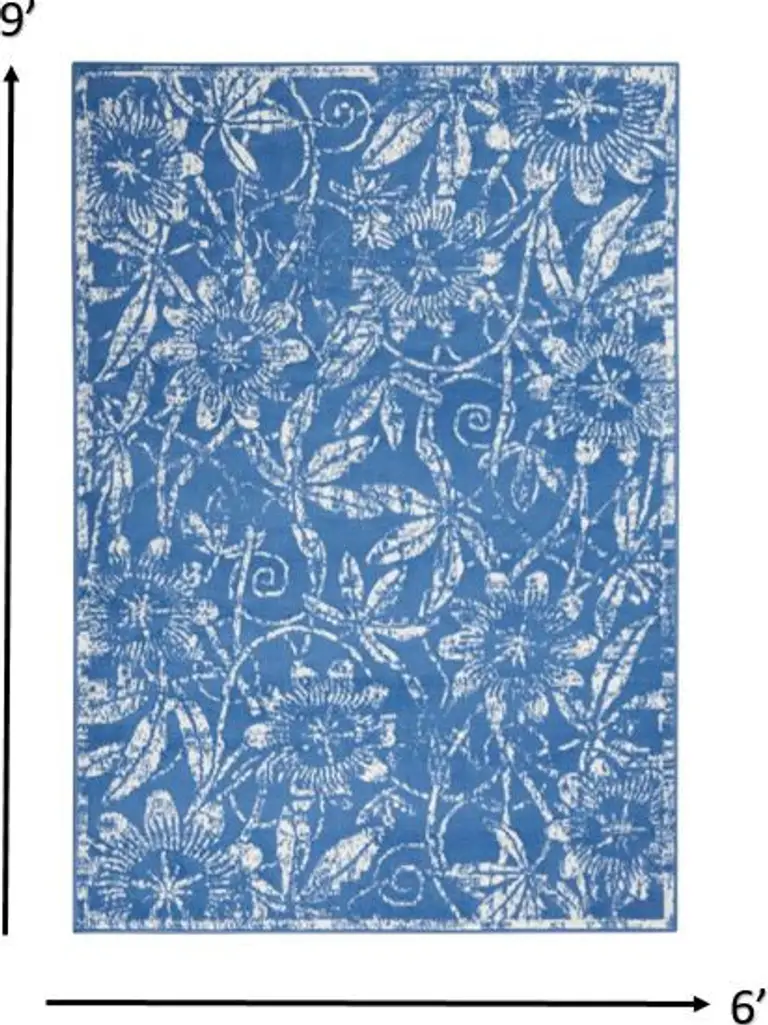 Blue and Ivory Floral Vines Area Rug Photo 1