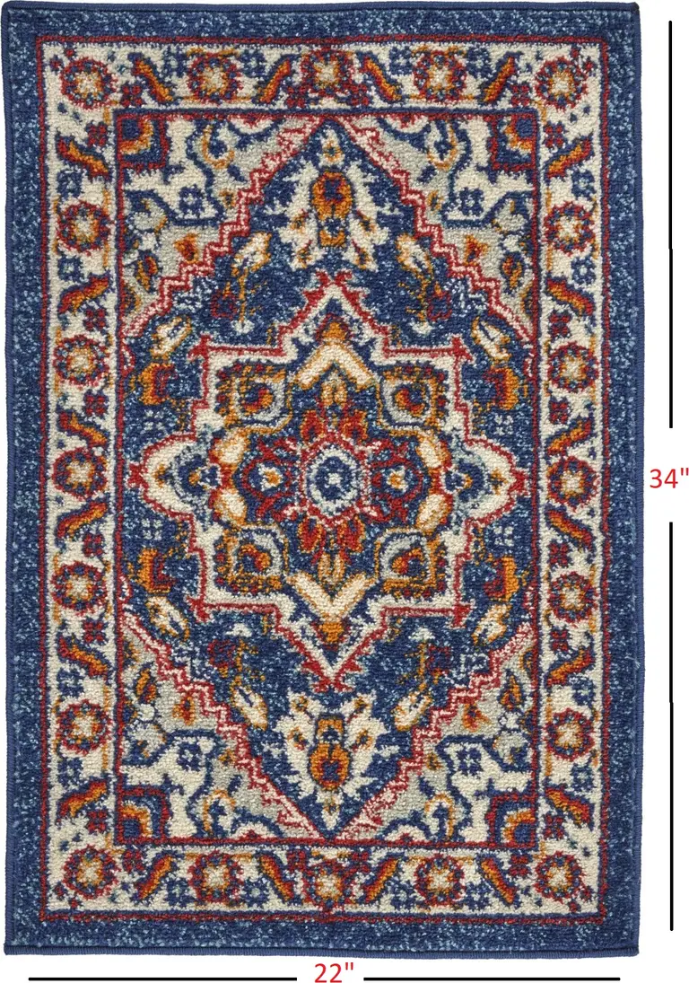 Blue and Ruby Medallion Scatter Rug Photo 1