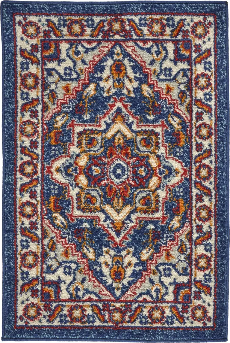 Blue and Ruby Medallion Scatter Rug Photo 4