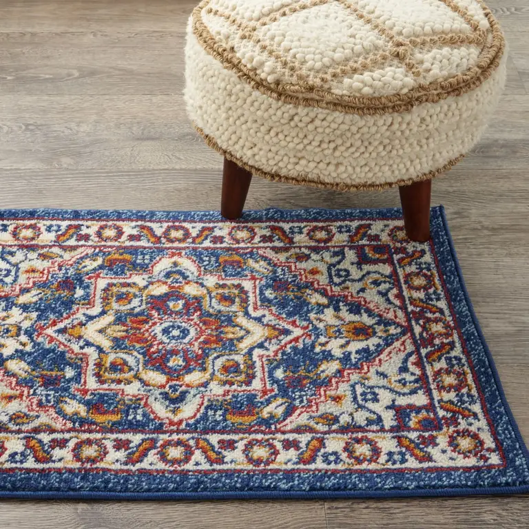 Blue and Ruby Medallion Scatter Rug Photo 2