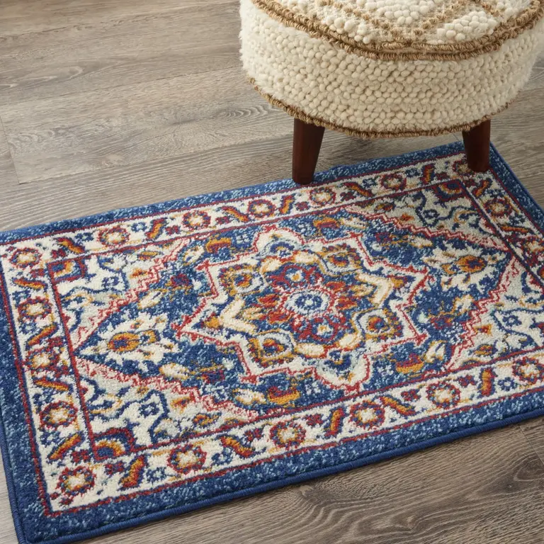 Blue and Ruby Medallion Scatter Rug Photo 3