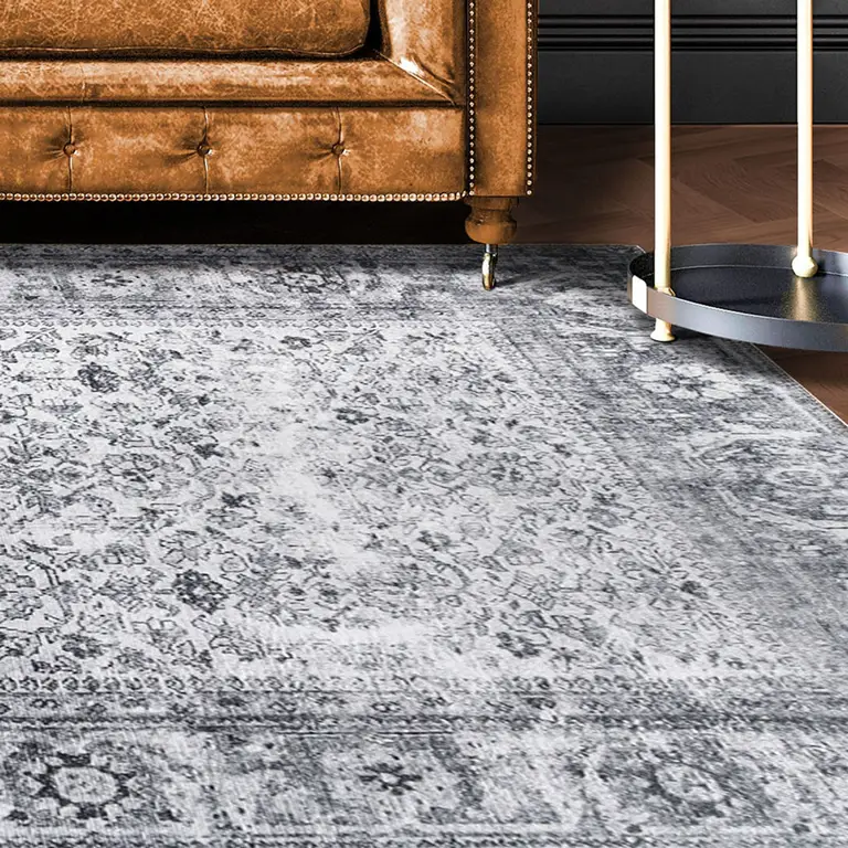 Charcoal Oriental Power Loom Stain Resistant Area Rug Photo 4