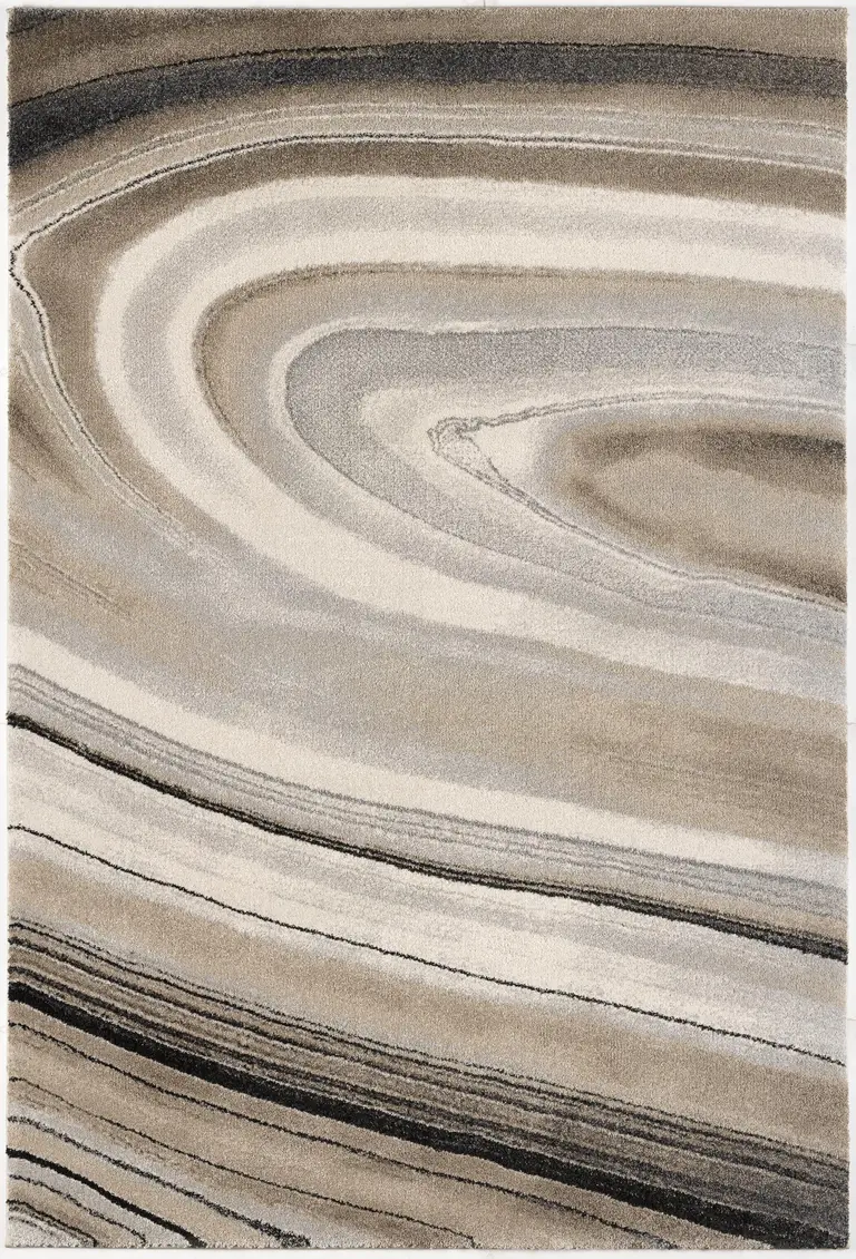 Cream and Tan Abstract Marble Area Rug Photo 2