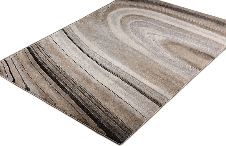 Cream and Tan Abstract Marble Area Rug Photo 4