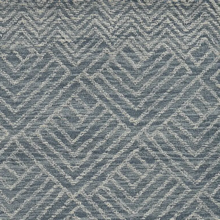 Denim Geometric Tiles Wool Runner Rug Photo 3