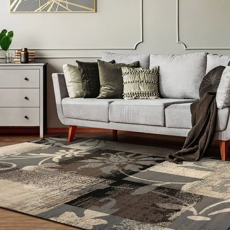 Floral Power Loom Distressed Stain Resistant Area Rug Photo 2