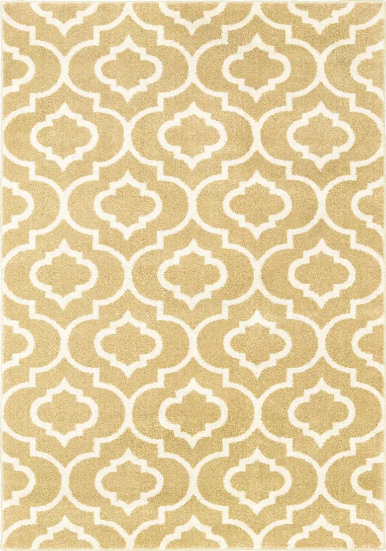 Gold And Ivory Geometric Power Loom Stain Resistant Area Rug Photo 1