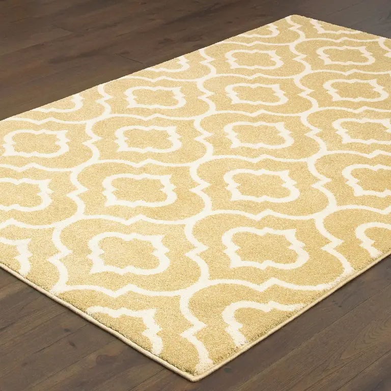 Gold And Ivory Geometric Power Loom Stain Resistant Area Rug Photo 4