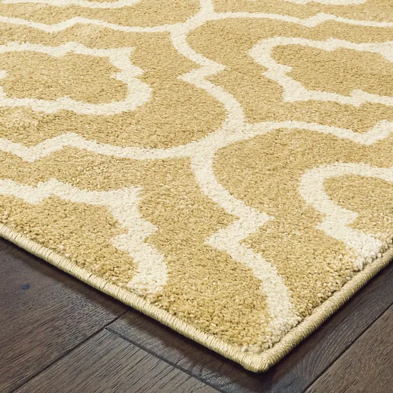 Gold And Ivory Geometric Power Loom Stain Resistant Area Rug Photo 3