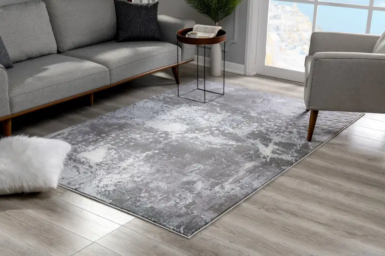 Gray Distressed Abstract Area Rug Photo 5