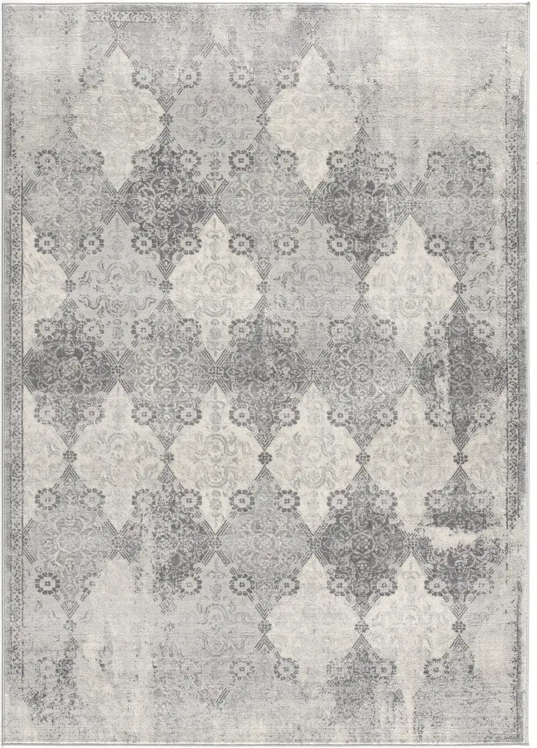 Gray Distressed Trellis Pattern Area Rug Photo 4