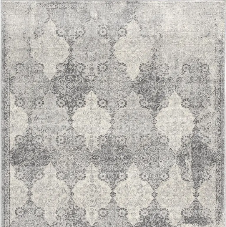 Gray Distressed Trellis Pattern Area Rug Photo 2