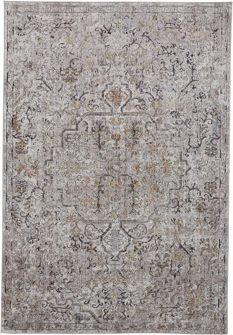 Gray Taupe And Yellow Abstract Stain Resistant Area Rug Photo 1