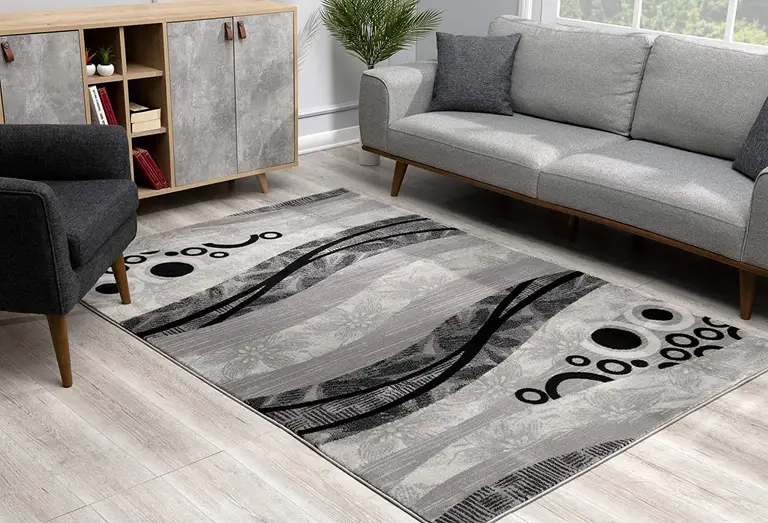 Gray and Black Abstract Waves Area Rug Photo 4