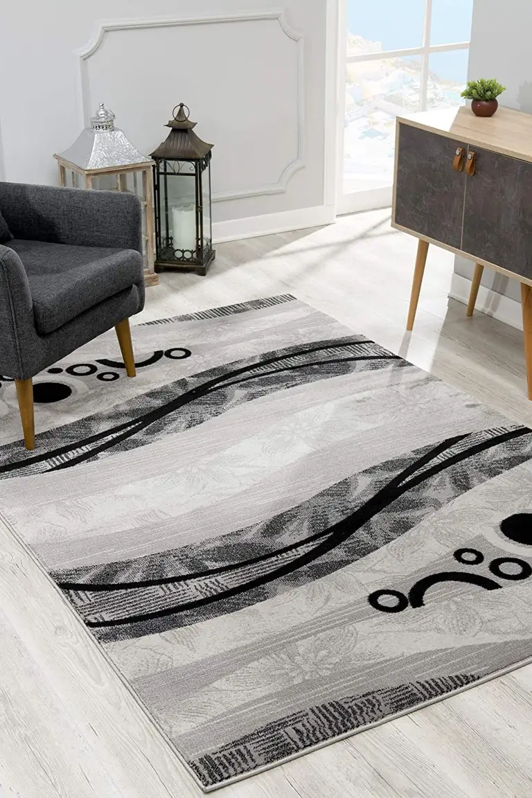 Gray and Black Abstract Waves Area Rug Photo 5