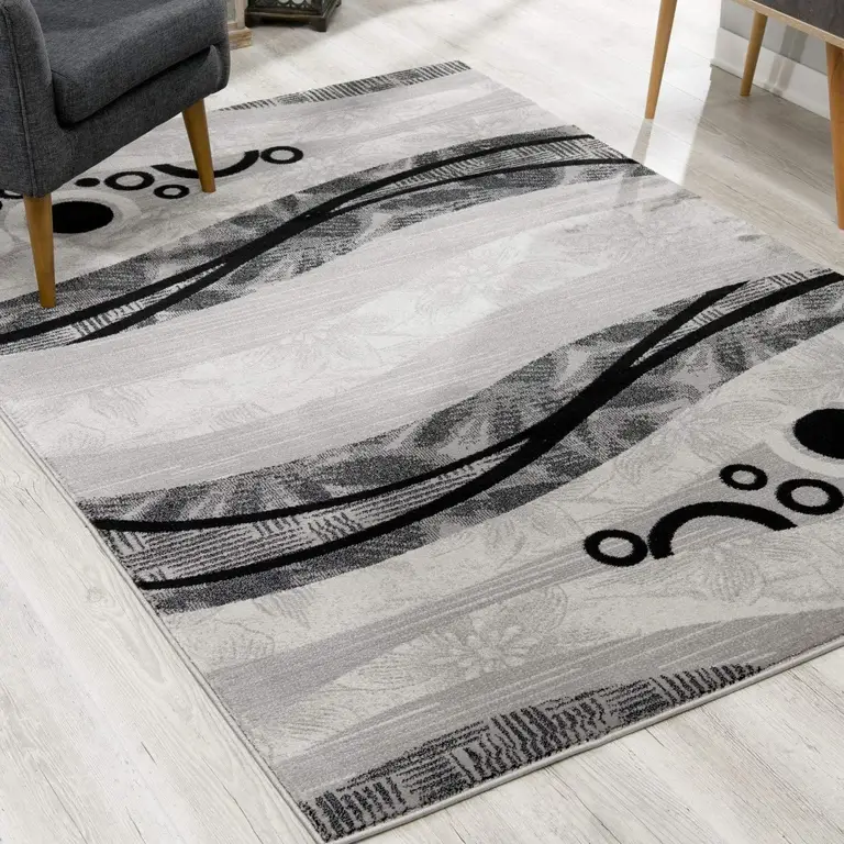 Gray and Black Abstract Waves Area Rug Photo 3