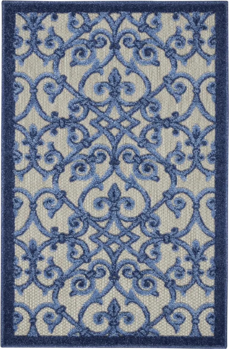 Gray and Blue Indoor Outdoor Area Rug Photo 2