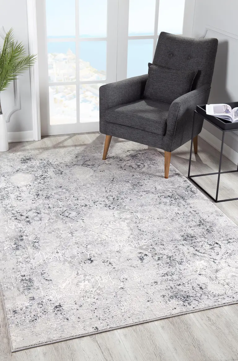 Gray and Ivory Abstract Distressed Area Rug Photo 5