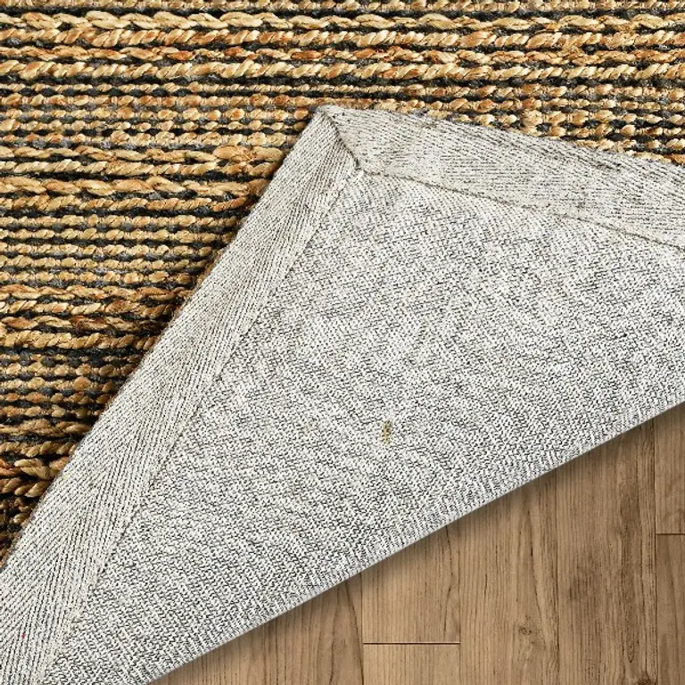 Gray and Natural Braided Striped Area Rug Photo 5