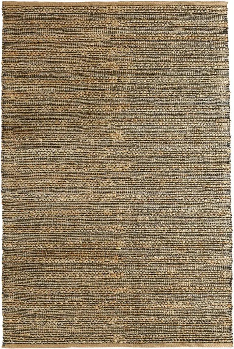 Gray and Natural Braided Striped Area Rug Photo 1