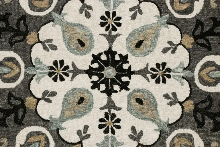 Gray and White Floral Medallion Area Rug Photo 2