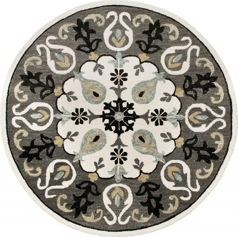 Gray and White Floral Medallion Area Rug Photo 1
