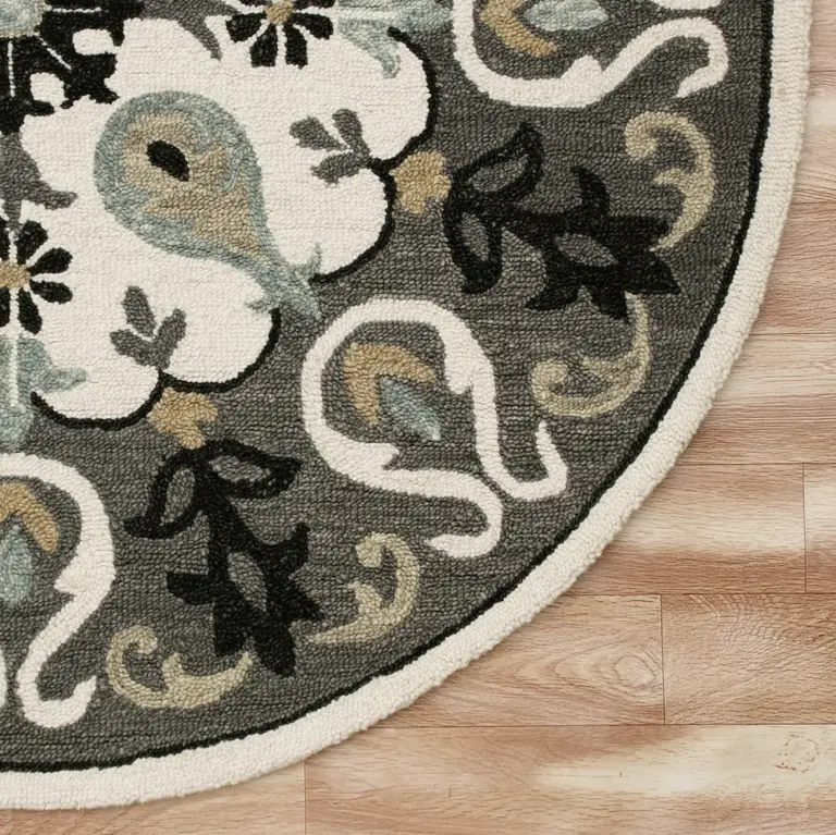 Gray and White Floral Medallion Area Rug Photo 4