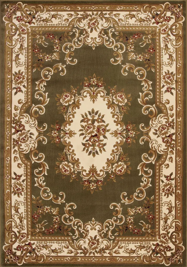 Green or Ivory Floral Bordered Indoor Area Rug Photo 1