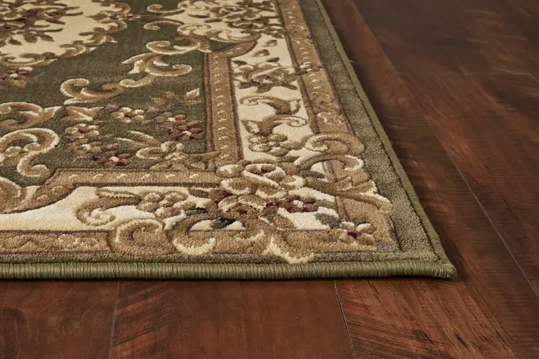 Green or Ivory Floral Bordered Indoor Area Rug Photo 4