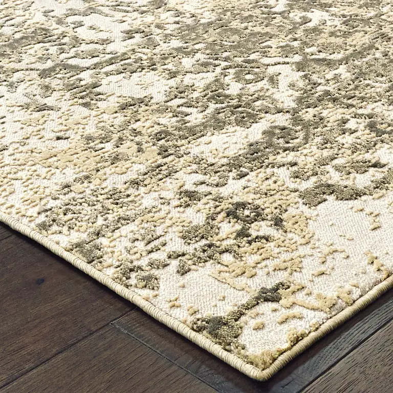 Grey And Gold Abstract Power Loom Stain Resistant Area Rug Photo 3
