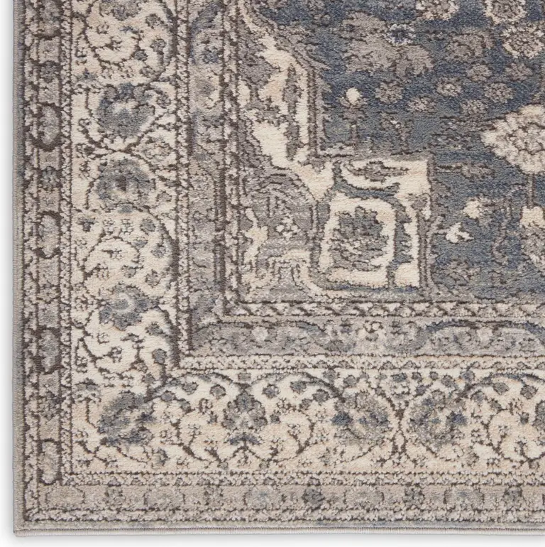 Grey And Ivory Oriental Power Loom Non Skid Area Rug Photo 3