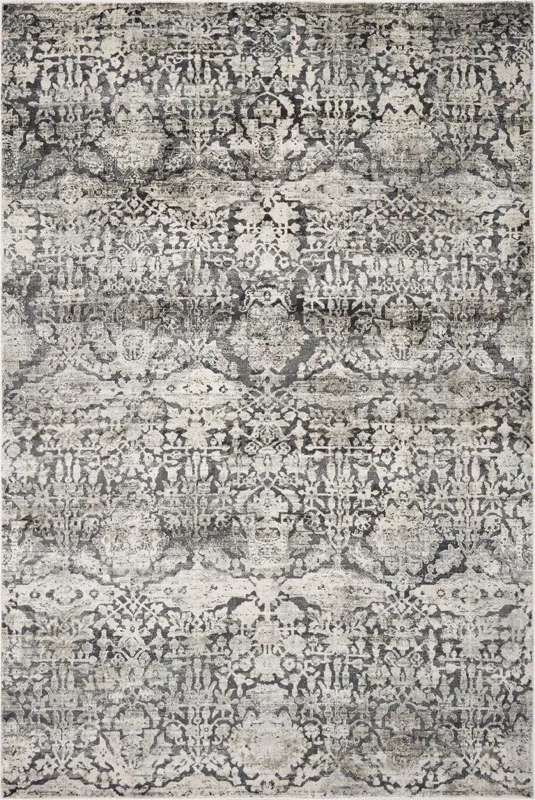 Grey Machine Woven Distressed Floral Traditional Indoor Area Rug Photo 1