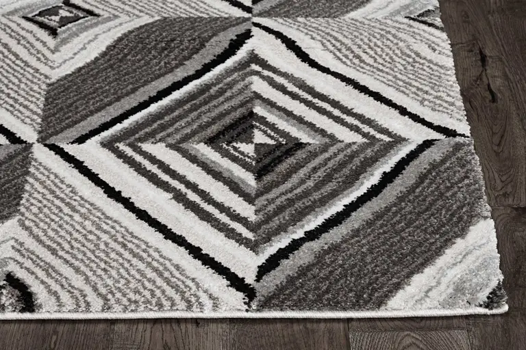 Grey Mocha Machine Woven Geometric Illusion Indoor Runner Rug Photo 1