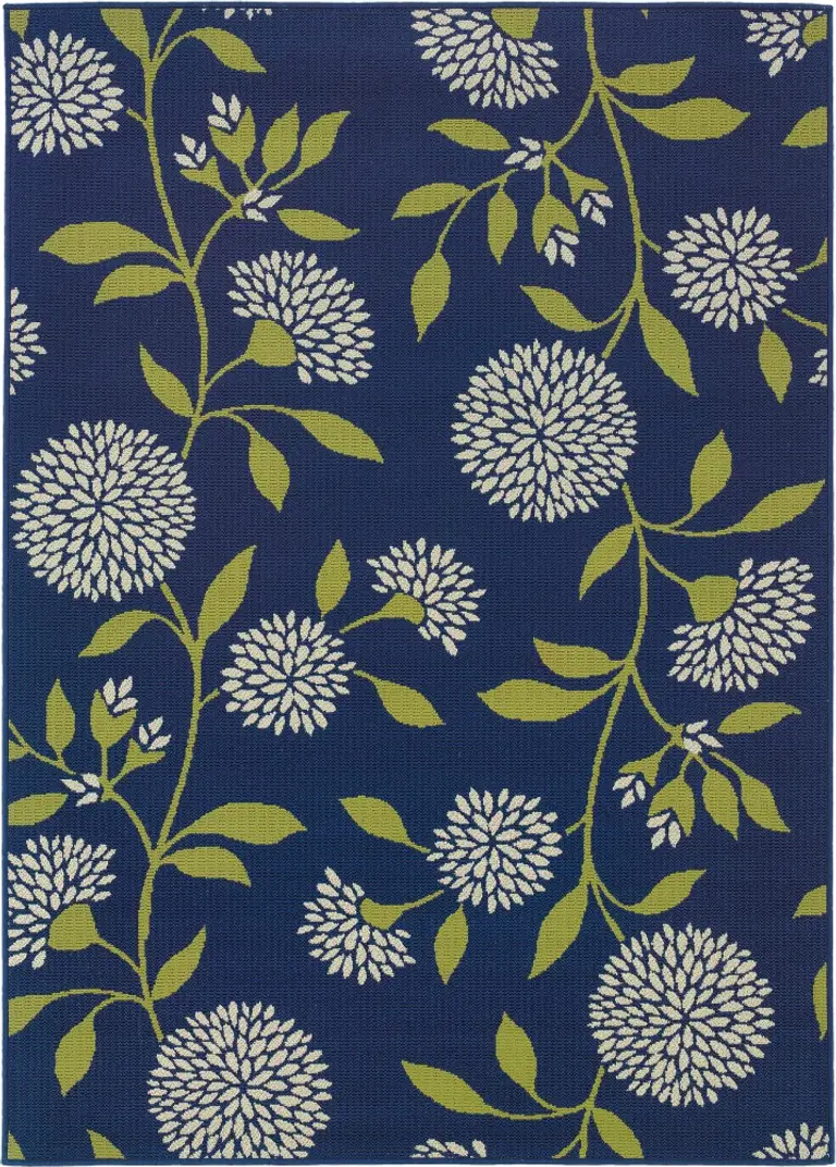 Indigo and Lime Green Floral Indoor Outdoor Area Rug Photo 1